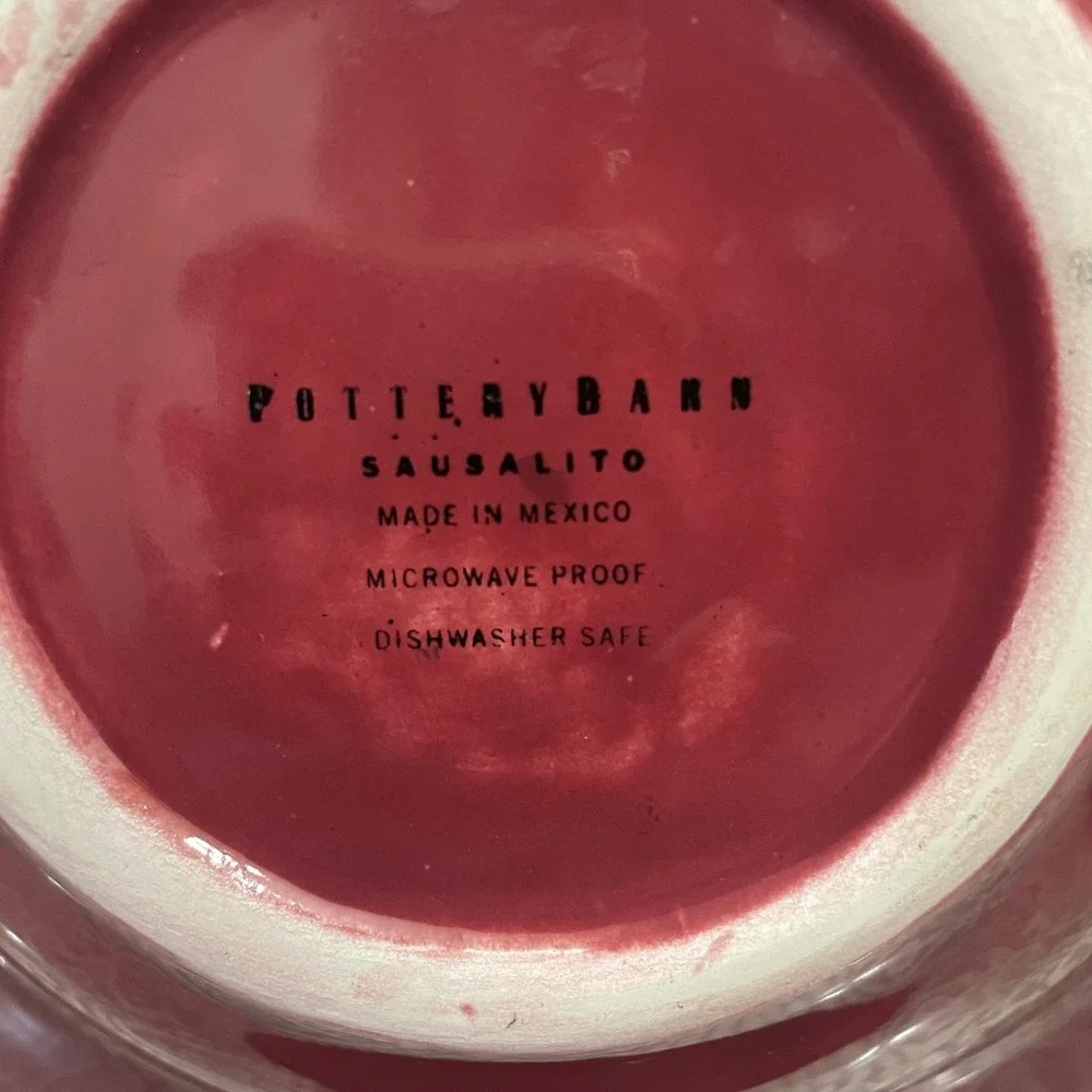 Pottery Barn Sausalito Red Pasta Bowls Set of 2 Stoneware Wide Rim 10